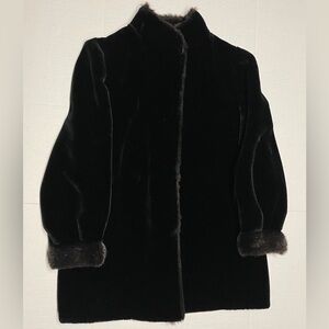 Vintage Borgazia Women's Faux Fur Coat Size 12 Black Brown Insulated 1970s